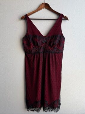 Soma Babydoll Chemise Red Black Mesh Lace Dress Nightgown Vampy Whimsigoth E